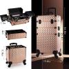 imageFrenessa Rolling Makeup Train Case 3 in 1 Professional Cosmetic Trolley Large Storage with keys Swivel Wheels Salon Barber Case Traveling Cart Trunk for Make Up Nail Tech  Vintage Rose GoldVintage Rose Gold