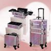 imageFrenessa Rolling Makeup Train Case 3 in 1 Professional Cosmetic Trolley Large Storage with keys Swivel Wheels Salon Barber Case Traveling Cart Trunk for Make Up Nail Tech  Vintage Rose GoldPink