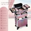 imageFrenessa Rolling Makeup Train Case 3 in 1 Professional Cosmetic Trolley Large Storage with keys Swivel Wheels Salon Barber Case Traveling Cart Trunk for Make Up Nail Tech  Vintage Rose GoldPink