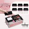 imageFrenessa Rolling Makeup Train Case 3 in 1 Professional Cosmetic Trolley Large Storage with keys Swivel Wheels Salon Barber Case Traveling Cart Trunk for Make Up Nail Tech  Vintage Rose GoldPink