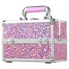 imageFRENESSA Makeup Case Organizer Cosmetic Box Storage Portable Makeup Train Case with Mirror 2 Trays Travel Vanity Box for Cosmetics Nail Kits Craft Tools Case Aluminum Hard Make Up Organizer BlackShiny Pink