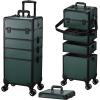 imageFRENESSA Rolling Makeup Train Case Cosmetology Case on Wheels 5 in 1 Makeup Case with Lid Rolling Large Make Up Organizer for Artist Barber Salon Nail Teach Kits Professional Cosmetic Box GreyDark Green