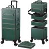 imageFRENESSA Rolling Makeup Train Case Cosmetology Case on Wheels 5 in 1 Makeup Case with Lid Rolling Large Make Up Organizer for Artist Barber Salon Nail Teach Kits Professional Cosmetic Box GreyGreen