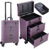 imageFRENESSA Rolling Nail Case Wheeled Manicure Storage Case Polish Organizer Professional Makeup Trolley for Studio or Travelling Nail Technician Artists Cosmetologist Stylist  Vegan LeatherPurple