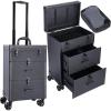 imageFRENESSA Rolling Nail Case Wheeled Manicure Storage Case Polish Organizer Professional Makeup Trolley for Studio or Travelling Nail Technician Artists Cosmetologist Stylist  Vegan LeatherBlack Large