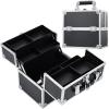 imageFrenessa Makeup Train Case Cosmetic Organizer Case Professional Makeup Storage Box 4 Trays with Divider Lockable Travel Case Portable Travel Makeup Box for Makeup Artist Carfter Cosmetics BlackBlack
