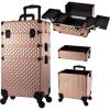 imageFrenessa Rolling Makeup Train Case 3 in 1 Professional Cosmetic Trolley Large Storage with keys Swivel Wheels Salon Barber Case Traveling Cart Trunk for Make Up Nail Tech  Vintage Rose GoldVintage Rose Gold