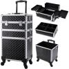 imageFrenessa Rolling Makeup Train Case 3 in 1 Professional Cosmetic Trolley Large Storage with keys Swivel Wheels Salon Barber Case Traveling Cart Trunk for Make Up Nail Tech  Vintage Rose GoldBlack Vintage