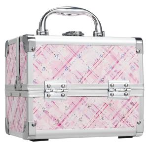 imageFRENESSA Makeup Case Train Case Portable Makeup Box with Mirror Lock Box Travel Cosmetic Train Cases Hard Makeup Organizer for Nail Craft Storage Vanity Rose GoldPink Plaid