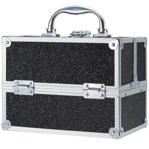 imageFRENESSA Makeup Train Case 885 Inch Portable Makeup Case Organizer Cosmetic Box Make Up Box Makeup Organizer Cosmetic Storage Cases with Locking Nail Kit Organizer Small Travel Case Mermaid PinkShiny Black