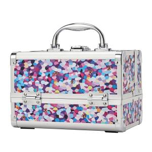 imageFRENESSA Makeup Train Case Makeup Box Organizer Portable Cosmetic Travel Case Makeup Case with Mirror Locking Make Up Cases Organizers and Storage for Nail Supplies Hard Cosmetic Box Shiny PinkPurple