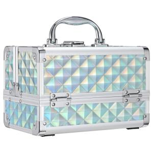 imageFRENESSA Makeup Train Case Makeup Box Organizer Portable Cosmetic Travel Case Makeup Case with Mirror Locking Make Up Cases Organizers and Storage for Nail Supplies Hard Cosmetic Box Shiny PinkShiny Blue