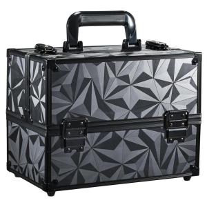 imageFRENESSA Makeup Train Case Makeup Case 118 Inch Large Cosmetic Box Organizer Travel Storage Professional Make Up Train Carrying Case with 6 Trays Locking Hard Vanity Storage BlackDark Black