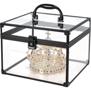 imageFRENESSA Portable Makeup Case Clear Crown Box Cosmetics Display Case Toiletry Organizer Box Transparent Acrylic Artists Train Case Travel Makeup Tools Storage for Vanity Bathroom Counter Dresser CaseLarge Black