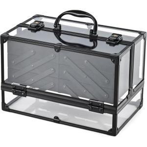 imageFRENESSA Portable Makeup Case Cosmetics Display Toiletry Organizer Box Transparent Acrylic Artists Train Case with 4 Trays Travel Makeup Tools Storage for Vanity Counter Dresser Organizer BlackBlack 6 Trays