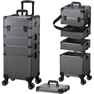 imageFRENESSA Rolling Makeup Train Case Cosmetology Case on Wheels 5 in 1 Makeup Case with Lid Rolling Large Make Up Organizer for Artist Barber Salon Nail Teach Kits Professional Cosmetic Box GreyGrey