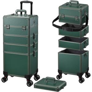 imageFRENESSA Rolling Makeup Train Case Cosmetology Case on Wheels 5 in 1 Makeup Case with Lid Rolling Large Make Up Organizer for Artist Barber Salon Nail Teach Kits Professional Cosmetic Box GreyGreen