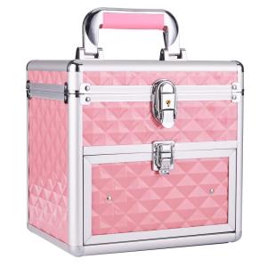 imageFrenessa Makeup Box Makeup Train Case Cosmetic Storage Organzier Nail Polish Box for Makeup Artist Nail Tech Student Craft Cosmetology Case with Mirror Drawer and Dividers Manicure Organizer Travel
