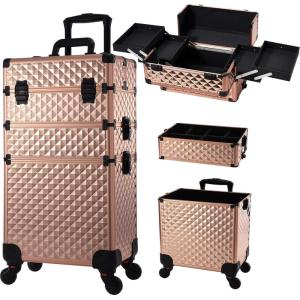 imageFrenessa Rolling Makeup Train Case 3 in 1 Professional Cosmetic Trolley Large Storage with keys Swivel Wheels Salon Barber Case Traveling Cart Trunk for Make Up Nail Tech  Vintage Rose GoldVintage Rose Gold