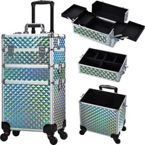 imageFrenessa Rolling Makeup Train Case 3 in 1 Professional Cosmetic Trolley Large Storage with keys Swivel Wheels Salon Barber Case Traveling Cart Trunk for Make Up Nail Tech  Vintage Rose GoldWatery Blue